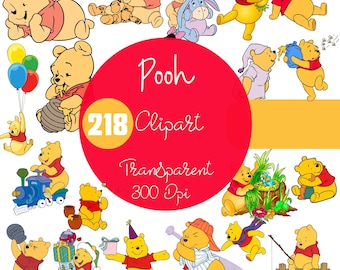 Vintage Winnie the Pooh Clipart PNG Bundle: Nursery Decor, Baby Shower