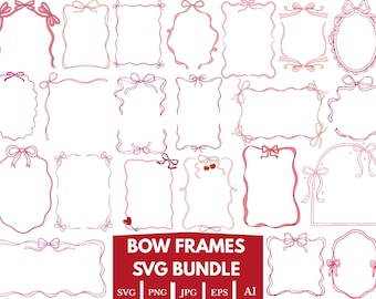 Paquete SVG de marcos de lazo: lazos de cinta dibujados a mano, bordes ondulados (descarga digital)