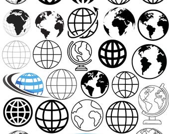 World Globe SVG Bundle: Earth Map Clipart (Digital Download)