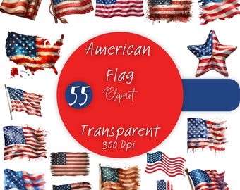Amerikansk flagga med nödställda clipart-motiv | 4 juli, USA:s patriotiska PNG (digital nedladdning)