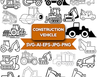 Construction Vehicle SVG Bundle, Trucks, Excavator, Crane (Digital Download)