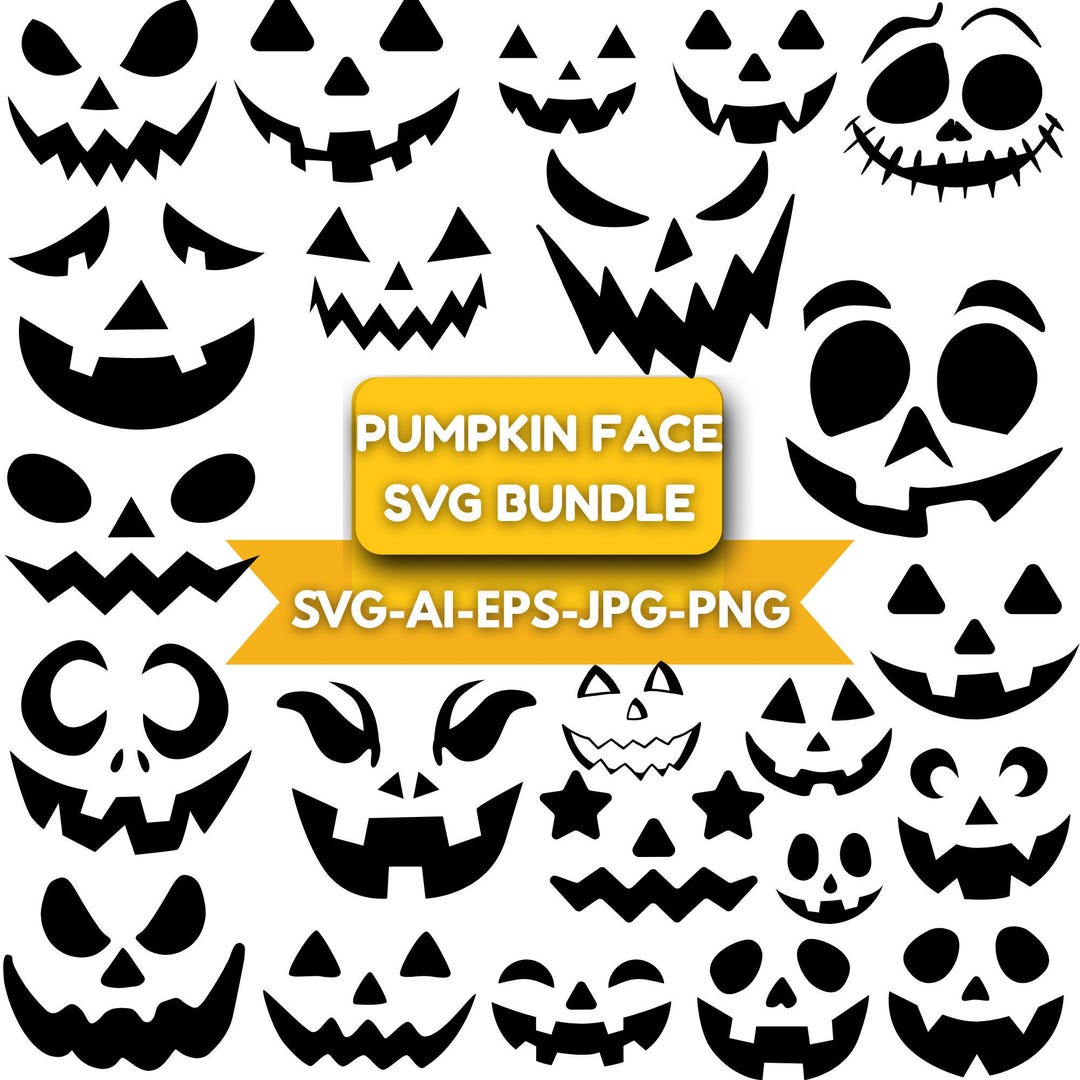 Pumpkin Face SVG Bundle, Halloween Jack O Lantern Faces (digital ...