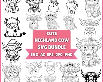 Highland Cow SVG Bundle, Farm Animal Design (Instant Download)