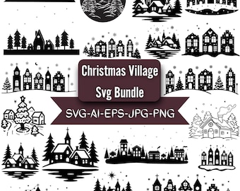 Christmas Village SVG Bundle, Doodle City, Winter Scene (Digital Download)