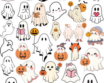 Ghost SVG Bundle, Retro Halloween Clipart (Digital Download