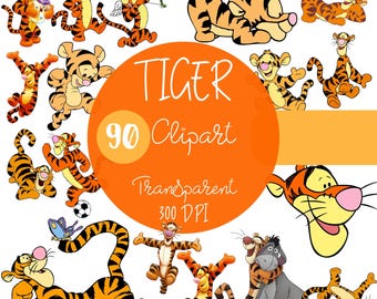 Tiger , Winnie the Pooh Clipart PNG Bundle: Nursery Decor, Baby Shower