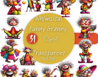 Funny Granny Clipart Bundle: Quirky Old Lady PNG Graphics