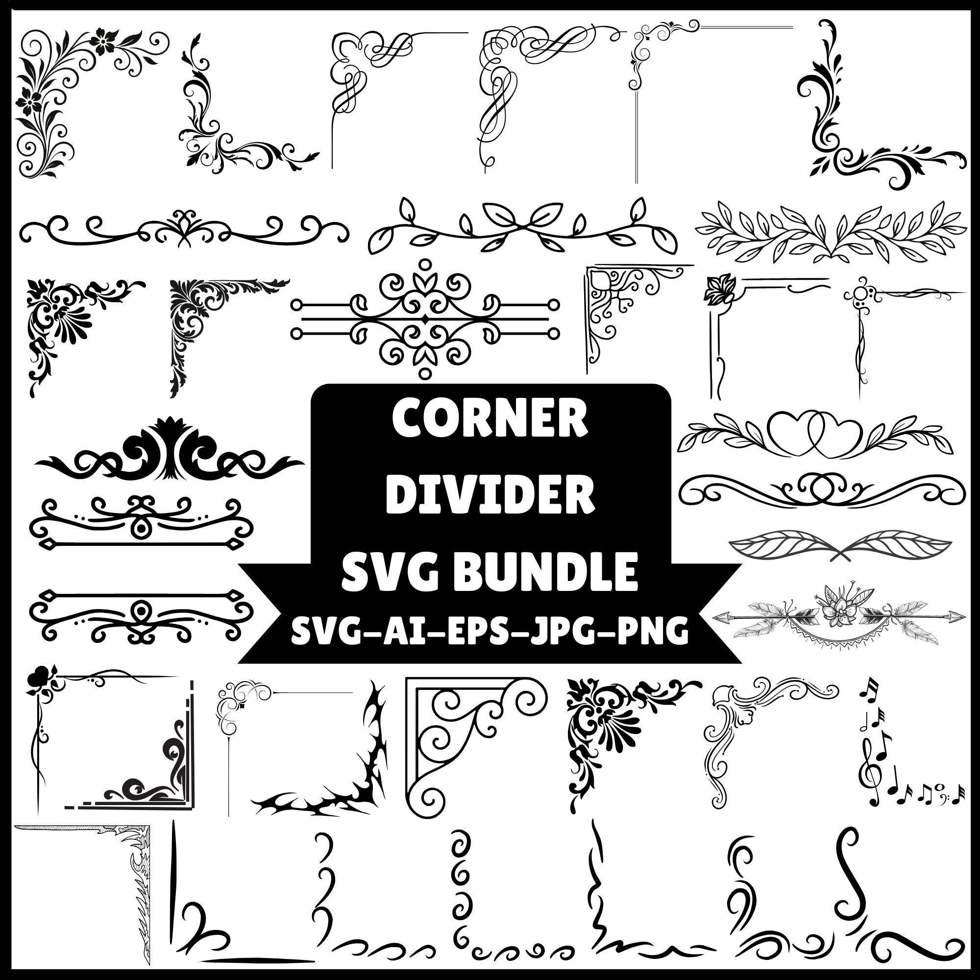 Floral Corner Dividers SVG Bundle, Decorative Borders Clipart (digital ...