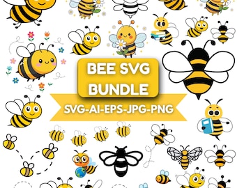 Paquete SVG de abeja de miel, clip art de abeja (descarga digital).