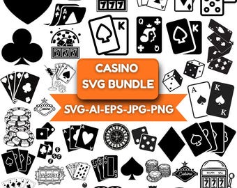 Casino Svg-paket, Vegas-grafik, tärnings-PNG-paket, digital nedladdning