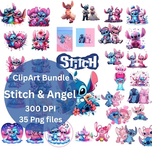 Stitch and Lilo Angel PNG Bundle: Cartoon Clipart (Digital Download