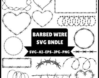 Paquete SVG de alambre de púas, silueta de marco (descarga digital)