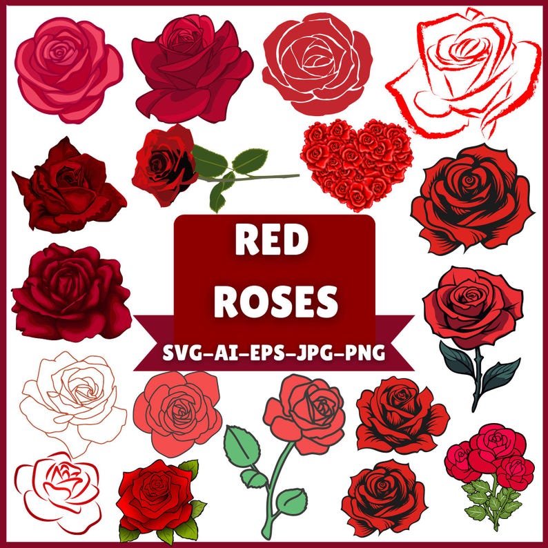Red Rose SVG Bundle, Flower Clipart, Cricut Cut Files (digital Download ...