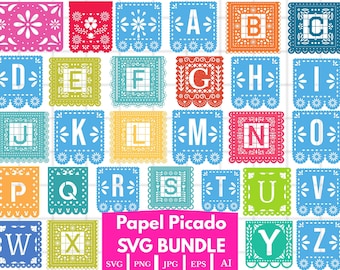 Pakiet Papel Picado SVG: baner sztuki meksykańskiej, clipart (natychmiastowe pobieranie)