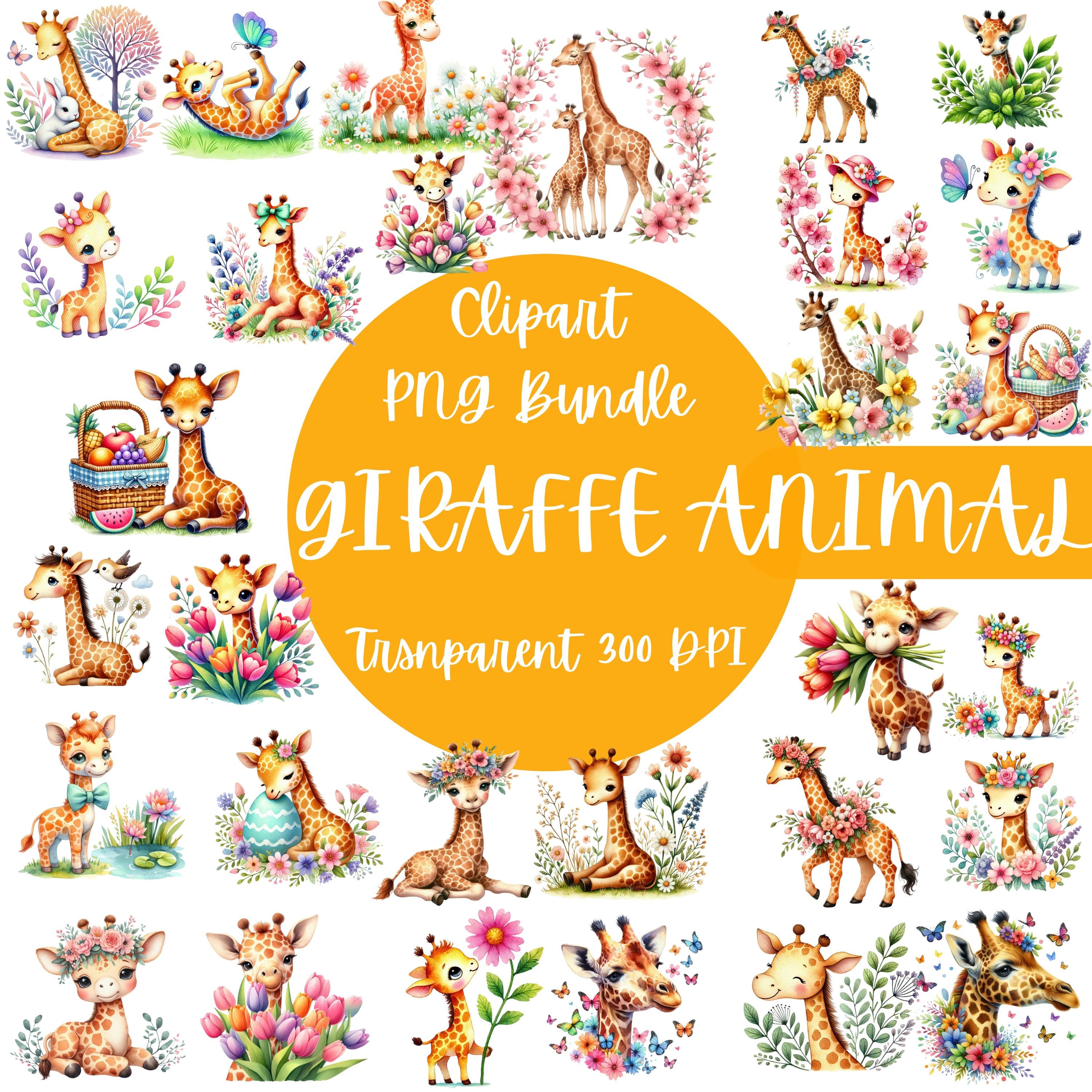 Spring Giraffe Watercolor Spring Giraffe PNG Bundle: 30 Floral Giraffes Designs, 300 ...