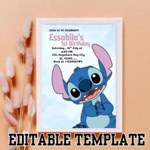 Editable Stitch Birthday Party Invitation Template, Cartoon Birthday Invitation, Stitch Birthday Pool Party Invitation, Stitch Bday Evite