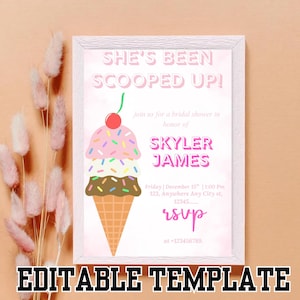 She&#39;s Been Scooped Up Bridal Shower Invite, Ice Cream Bridal Shower Invitation Template, Here&#39;s The Scoop Bridal Shower Brunch, Download