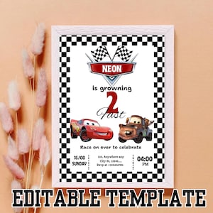 Lightning McQueen Birthday Invitation | Editable Digital Invite | Cars Party Template | Instant Download for Kids Cars Theme Birthday Invite
