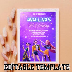 K-pop Demon Hunters Birthday Invite, Huntrix Party, Editable,Instant Digital Download, Template, Derpy, Rumi, Zoey, Mira, Kpop Demon Hunters