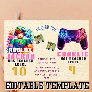 Editable Gamers Joint Birthday Invitation: Sibling Party, Any Age (Digital Template 5x7&quot; )