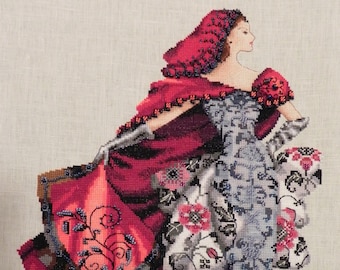 Woman in Red Cross Stitch Picture