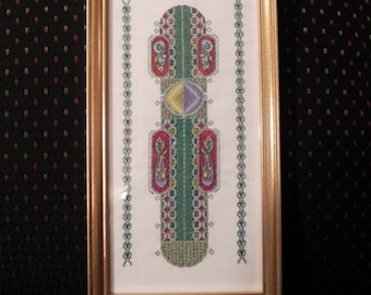 Miniature Celtic Newton Column Cross Stitch Picture - Handmade & Framed