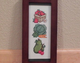 Fruits & Veggies II Cross Stitch Picture - Handmade and Framed