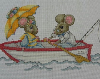 Mouse Boat Ride Cross Stitch Picture - Completed & Handmade