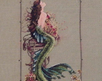 Bejeweled Mermaid Cross Stitch Picture - Completed & Handmade