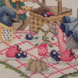 Animal Picnic Cross Stitch Picture Completed & Handmade image 3