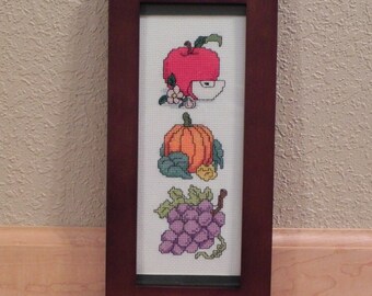 Fruits & Veggies I Cross Stitch Picture - Handmade and Framed