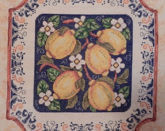 Italian Lemons Cross Stitch Picture - Completed & Handmade