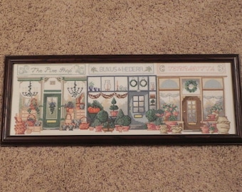 Storefronts Scene Cross Stitch Picture - Handmade & Framed