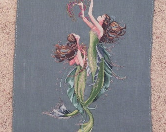 Pair of Mermaids Cross Stitch Picture - Completed & Handmade