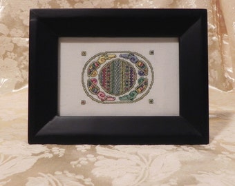 Miniature Celtic Medallion Cross Stitch Picture - Handmade & Framed