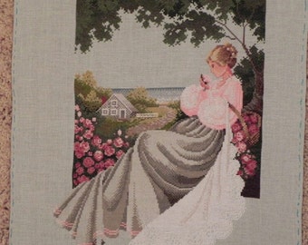 Nantucket Lady Cross Stitch Picture - Completed & Handmade