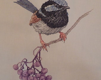 Wren Fidget Cross Stitch Picture - Completed & Handmade