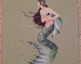 Mermaid Cross Stitch Picture - Completed & Handmade