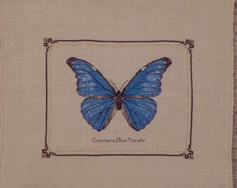 Blue Morpho Butterfly Cross Stitch Picture - Completed & Handmade