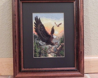 Eagles at Sunset Cross Stitch Picture - Handmade & Framed