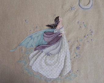 Fairy Moon Cross Stitch Picture - Completed & Handmade