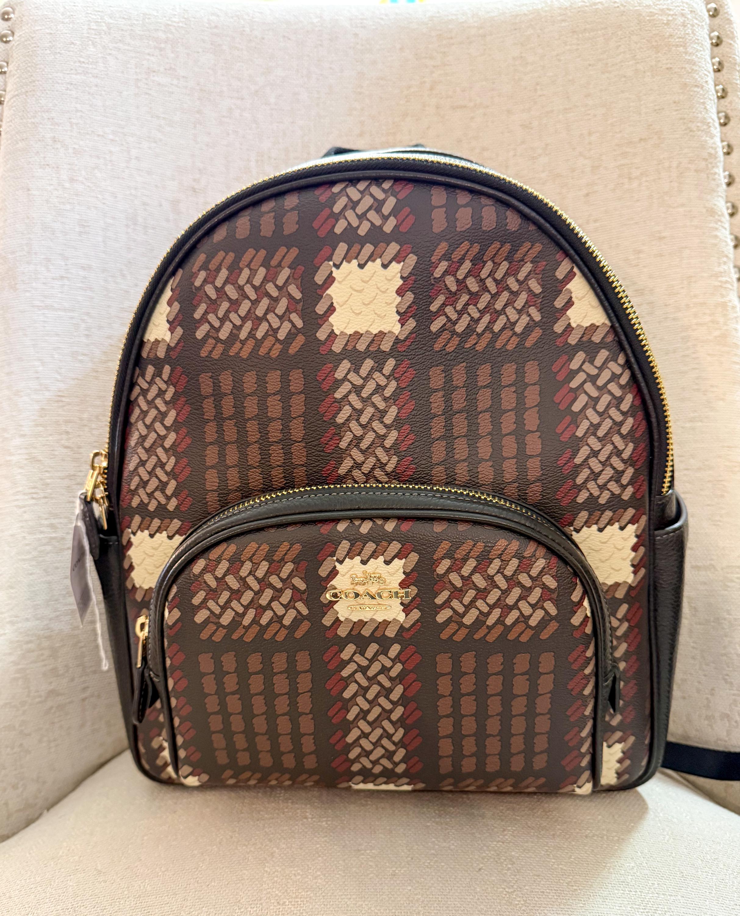 Coach Red Logo-Print Leather Backpack with Gold Accents NWT Coach Court Backpack In Signature Canvas | Mercari main image 3