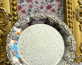 Vintage Silver Plated Coaster / Trinket Dish with Grapevine Border