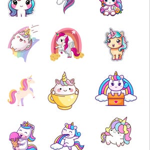 Printable Unicorn Stickers for Kids – Fun Kawaii Style – Digital Download