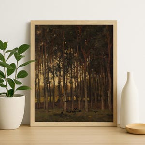 Dark Forest Print, Vintage Crow Gothic Woodland Scene Digital Download, Moody Nature Wall Art for Gothic, Fantasy, and Rustic Home Decor #60