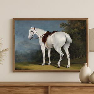 Vintage White Horse Portrait, Equestrian Art Print, Digital Download, Classic Horse Wall Decor, Printable Equine Artwork #161