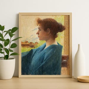 Vintage Girl Portrait Art Print, Blue & Yellow Decor, Digital Download, Retro Wall Art, Home Decoration, Instant Download, Printable #10