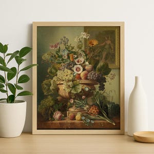 Vintage fruit- en bloemstillevenprint, barokke kunst digitale download, klassiek muurdecor voor elegante, historische en rustieke interieurs #50
