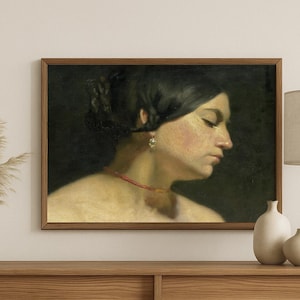 Vintage Frauenporträt Wandkunst, klassisches Ölgemälde zum Ausdrucken, elegantes weibliches Profil, Stil alter Meister digitaler Download #67
