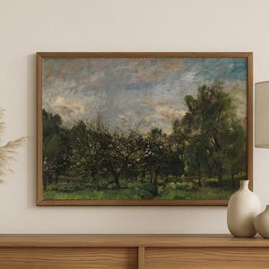 Spring Orchard Landscape Printable, Vintage Countryside Art, Blooming Trees Oil Painting, Rustic Nature Scene Download, Country Garden #66